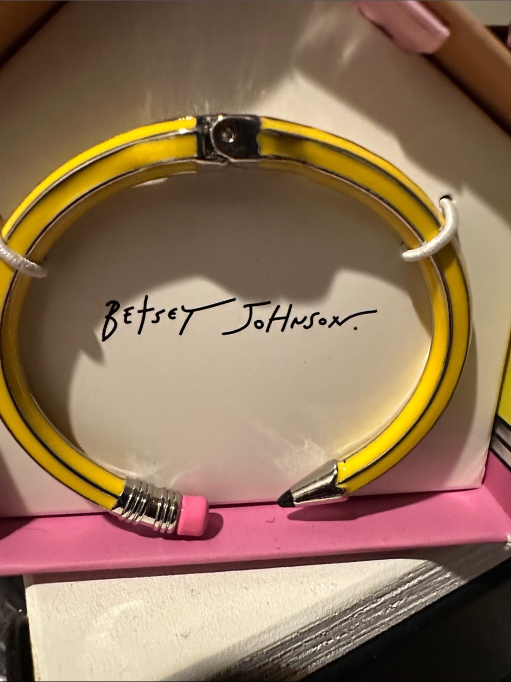Betsey Johnson Yellow Pencil Enamel Bangle with Pink Eraser